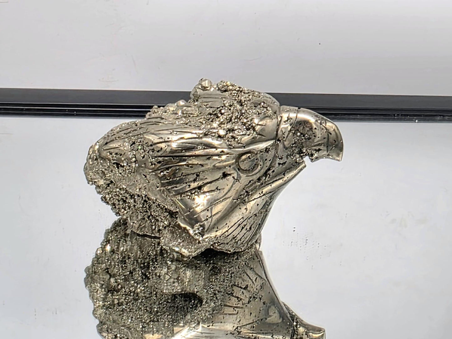 Large Pyrite Eagle Sculpture #10– Hand-Carved Crystal Bird | Pyrite Animal Carving | Natural Pyrite Eagle Decor