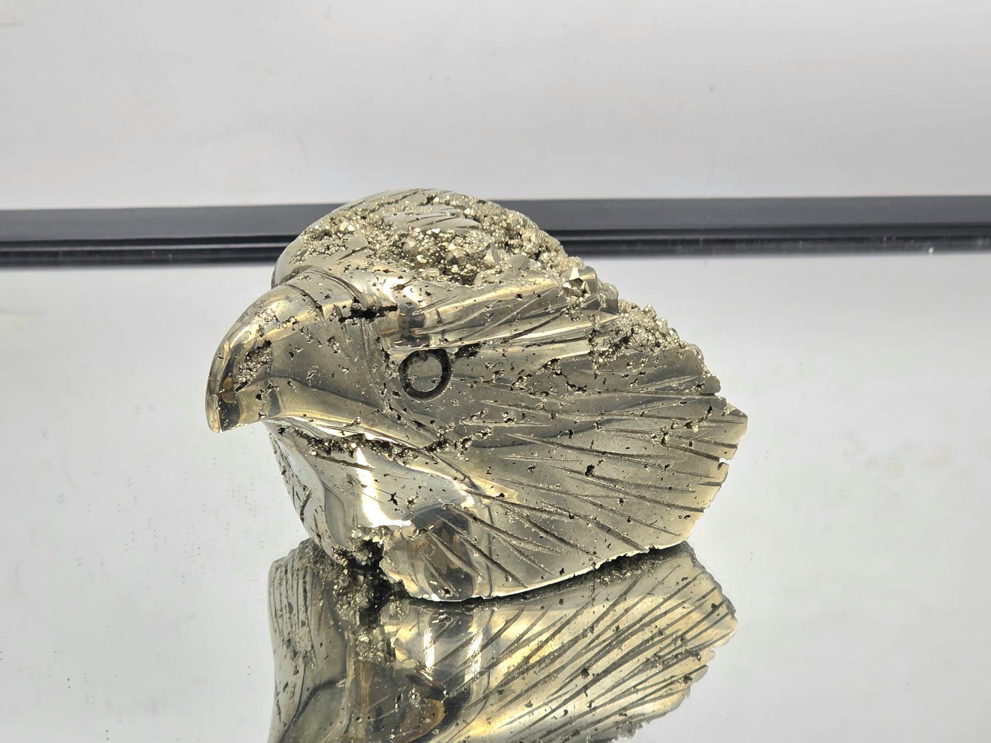 Large Pyrite Eagle Sculpture #10– Hand-Carved Crystal Bird | Pyrite Animal Carving | Natural Pyrite Eagle Decor