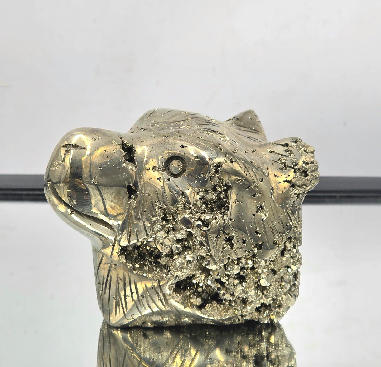 Pyrite Bear Carving #8 – Handcrafted Crystal Animal | Pyrite Healing Stone Sculpture | Metallic Pyrite Bear Decor Gift