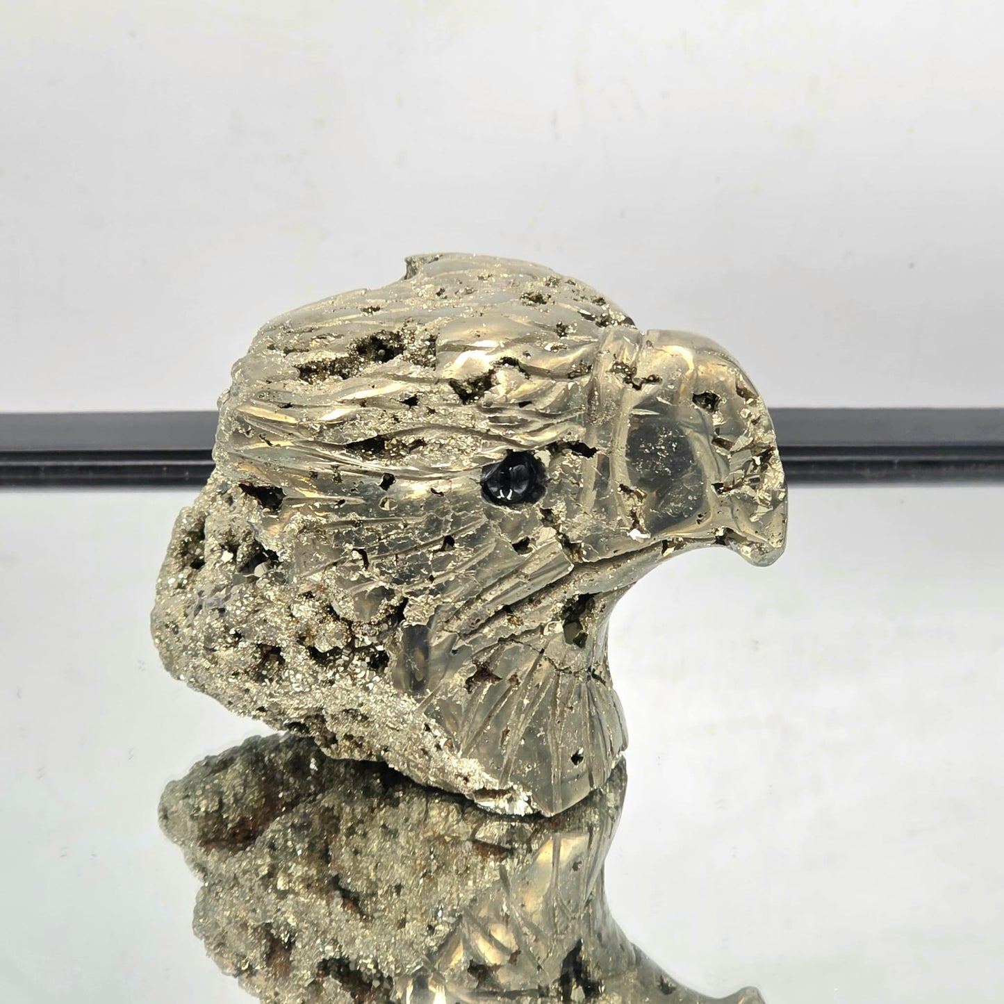 Large Pyrite Eagle Sculpture #7– Hand-Carved Crystal Bird | Pyrite Animal Carving | Natural Pyrite Eagle Decor
