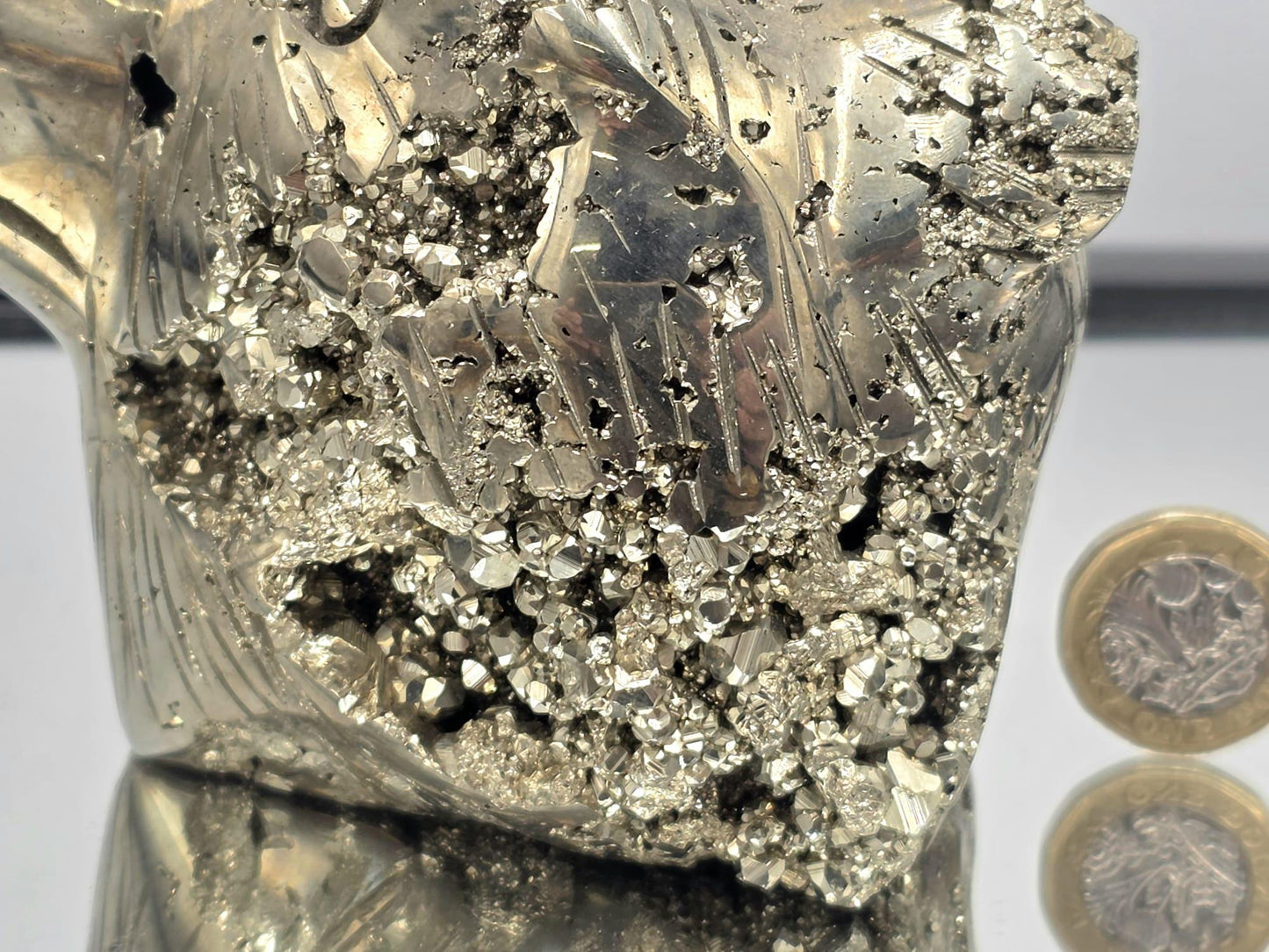 Pyrite Bear Carving #8 – Handcrafted Crystal Animal | Pyrite Healing Stone Sculpture | Metallic Pyrite Bear Decor Gift