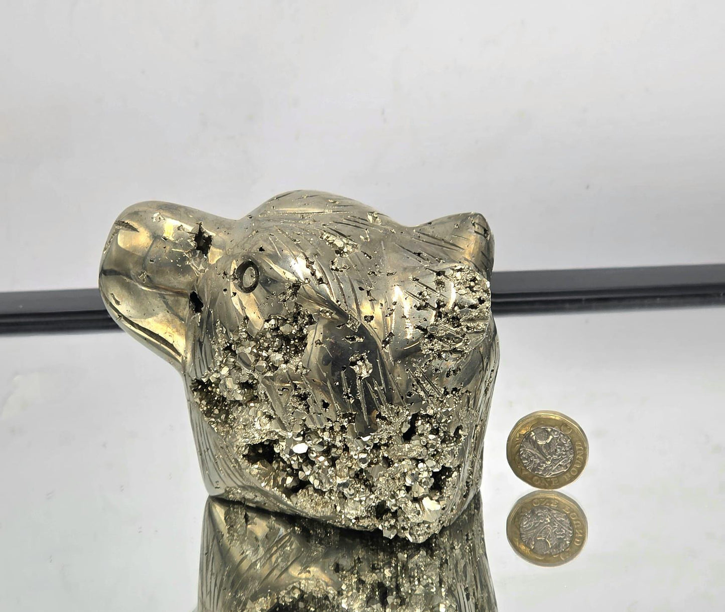 Pyrite Bear Carving #8 – Handcrafted Crystal Animal | Pyrite Healing Stone Sculpture | Metallic Pyrite Bear Decor Gift