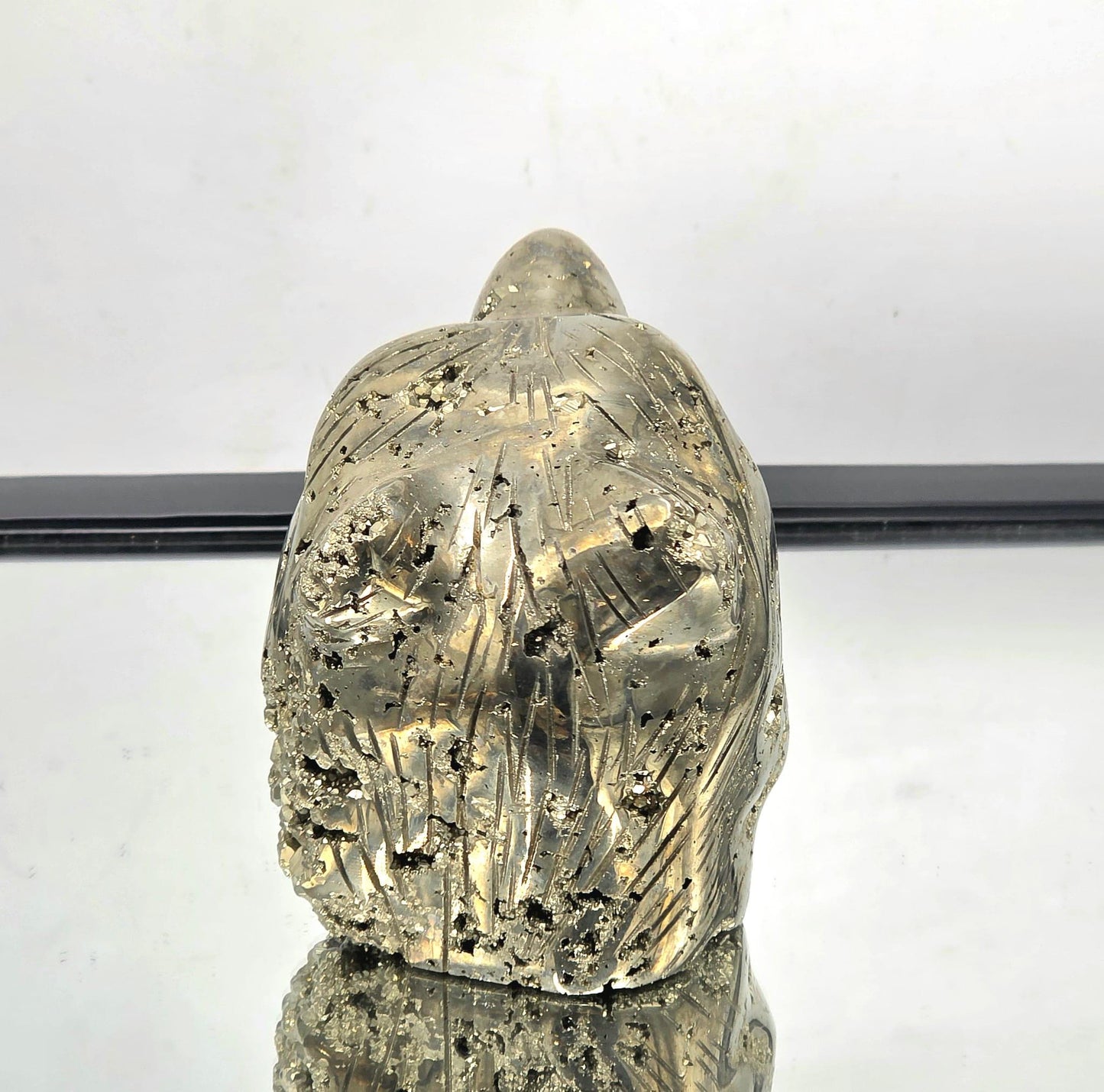 Pyrite Bear Carving #8 – Handcrafted Crystal Animal | Pyrite Healing Stone Sculpture | Metallic Pyrite Bear Decor Gift