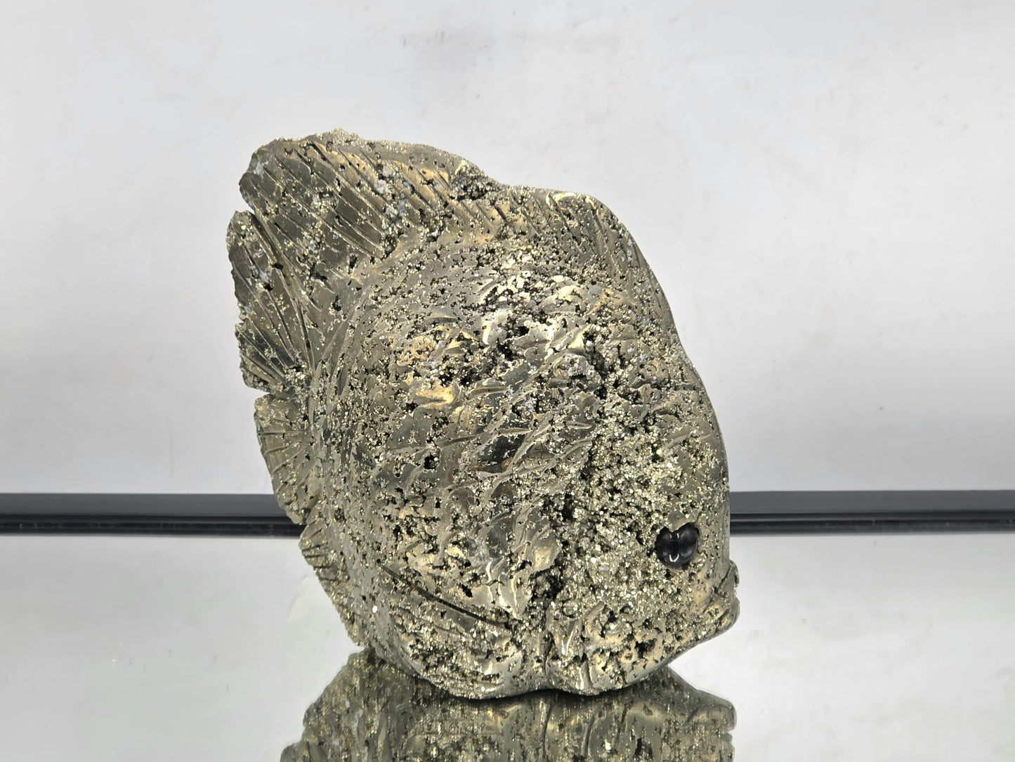 Pyrite Fish Sculpture #5 – Hand-Carved Crystal Animal | Pyrite Healing Stone | Metallic Gold Pyrite Fish Figurine