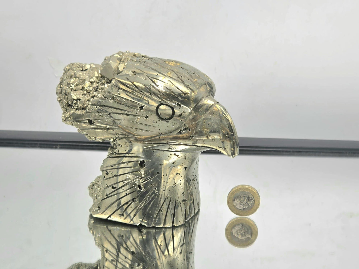 Large Pyrite Eagle Sculpture #4– Hand-Carved Crystal Bird | Pyrite Animal Carving | Natural Pyrite Eagle Decor