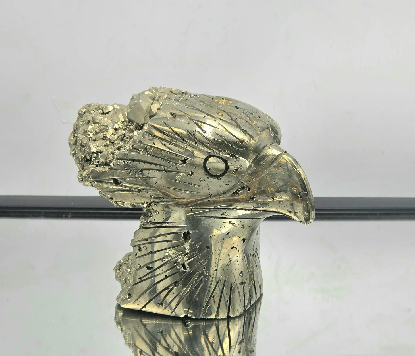 Large Pyrite Eagle Sculpture #4– Hand-Carved Crystal Bird | Pyrite Animal Carving | Natural Pyrite Eagle Decor