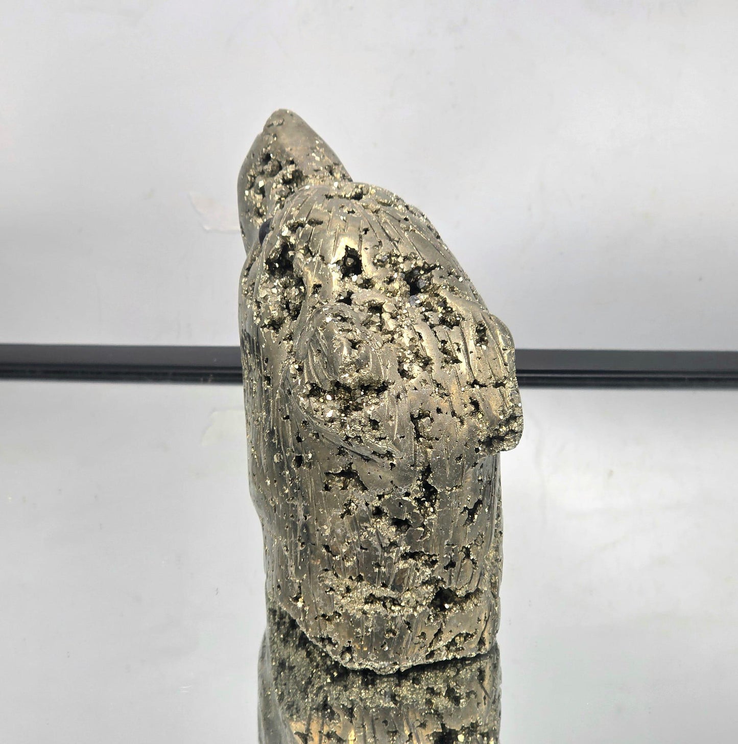 Large Pyrite Bear Carving #2 – Handcrafted Crystal Animal | Pyrite Healing Stone Sculpture | Metallic Pyrite Bear Decor Gift