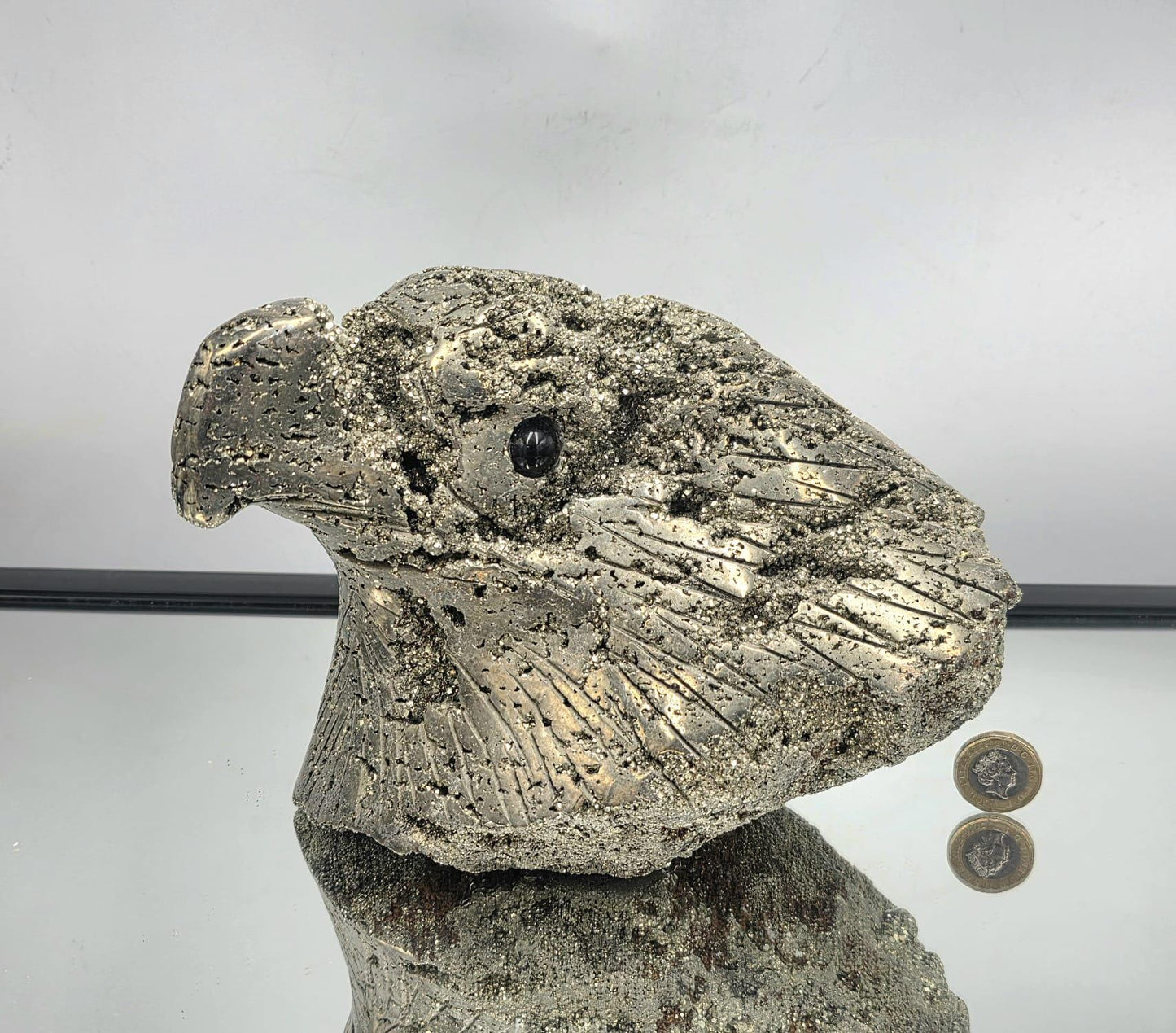 Very Large Pyrite Eagle Sculpture – Hand-Carved Crystal Bird | Pyrite Animal Carving | Natural Pyrite Eagle Decor 6.45kg