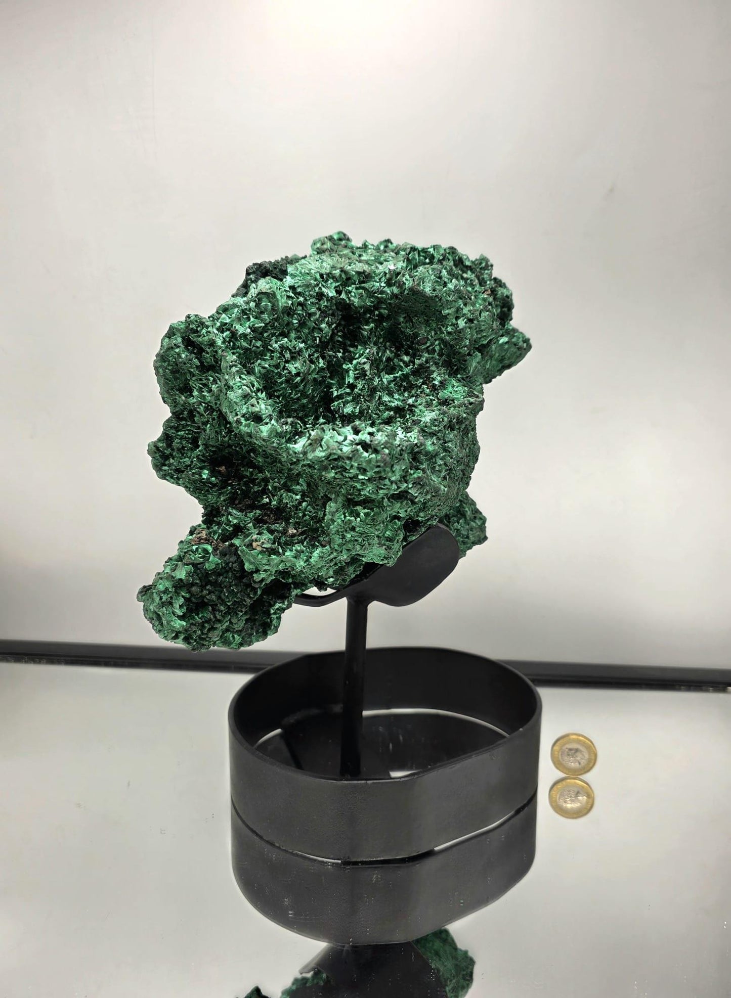 Flower Malachite Crystal Skull Face on Custom Stand | Unique Malachite | Holistic Interior Design