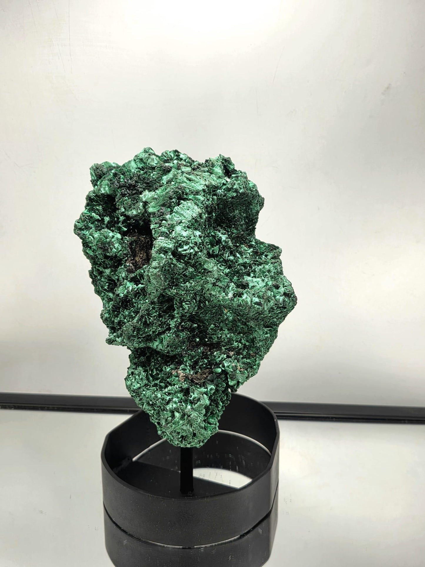 Flower Malachite Crystal Skull Face on Custom Stand | Unique Malachite | Holistic Interior Design