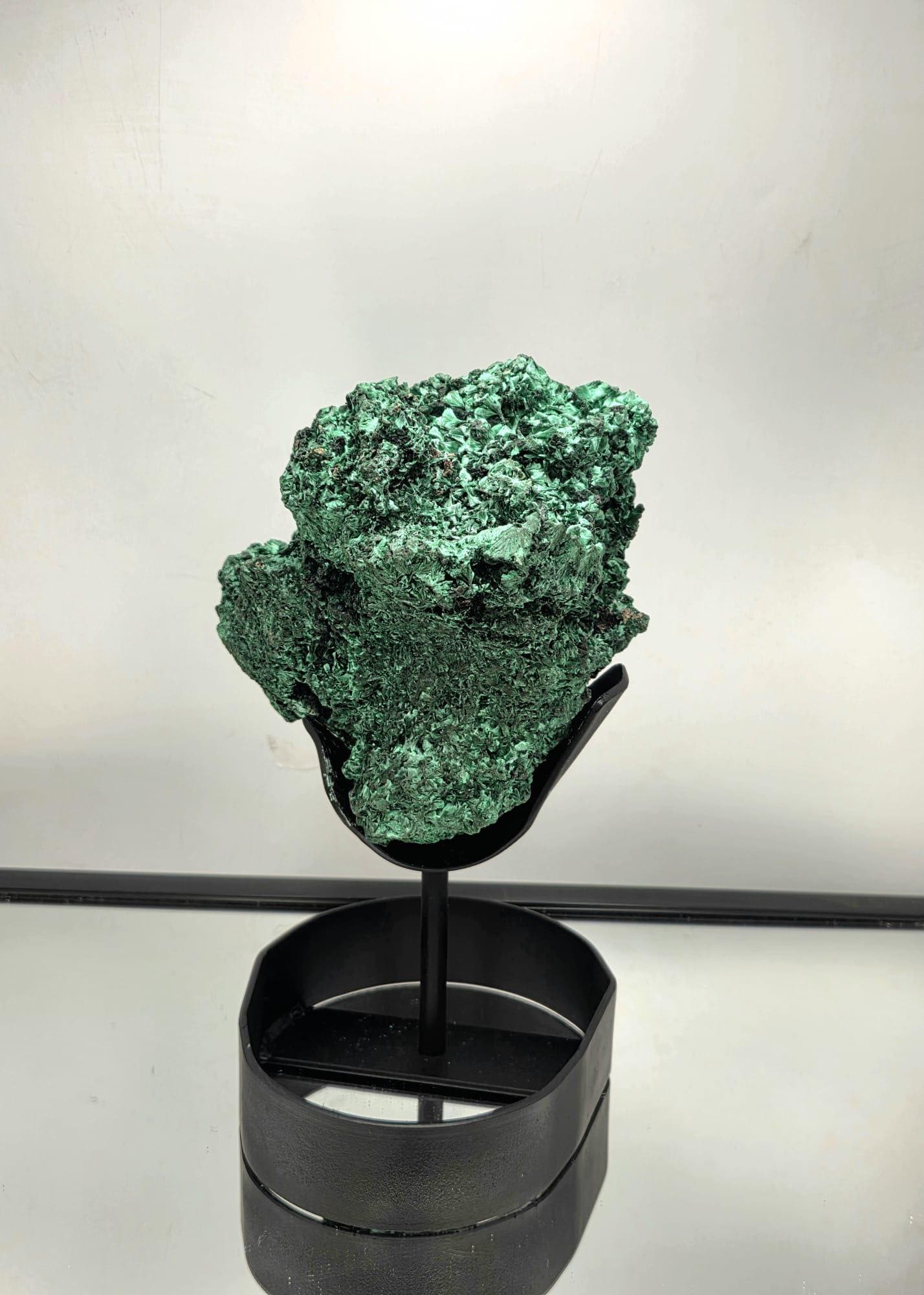 Flower Malachite Crystal Skull Face on Custom Stand | Unique Malachite | Holistic Interior Design