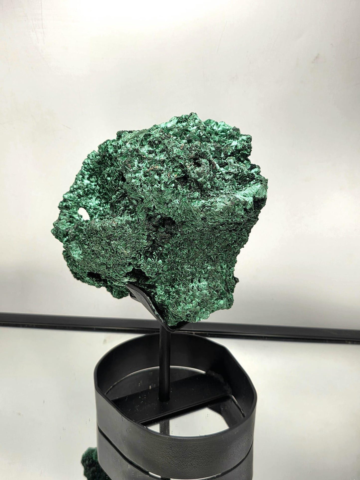 Flower Malachite Crystal Skull Face on Custom Stand | Unique Malachite | Holistic Interior Design
