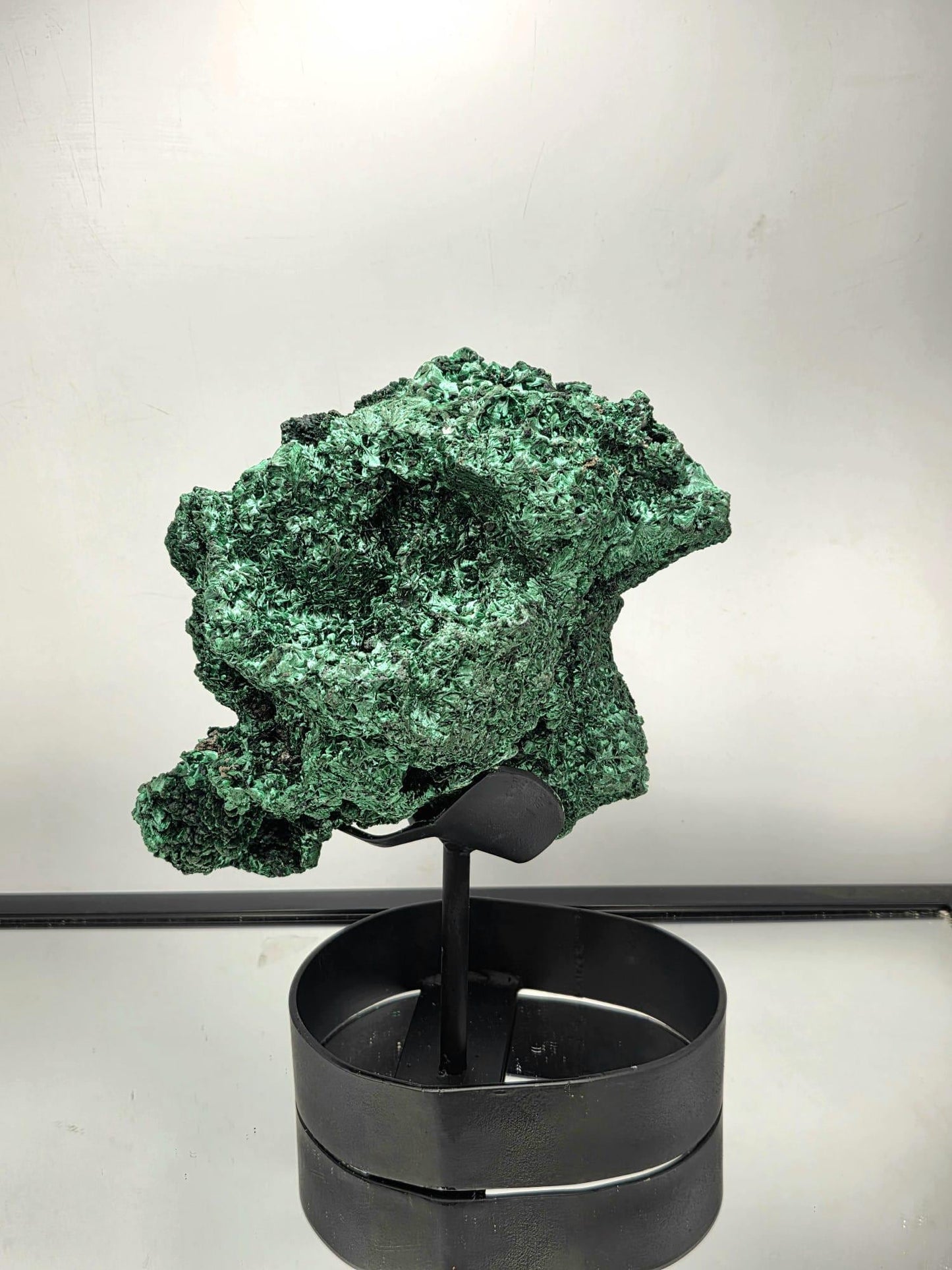 Flower Malachite Crystal Skull Face on Custom Stand | Unique Malachite | Holistic Interior Design