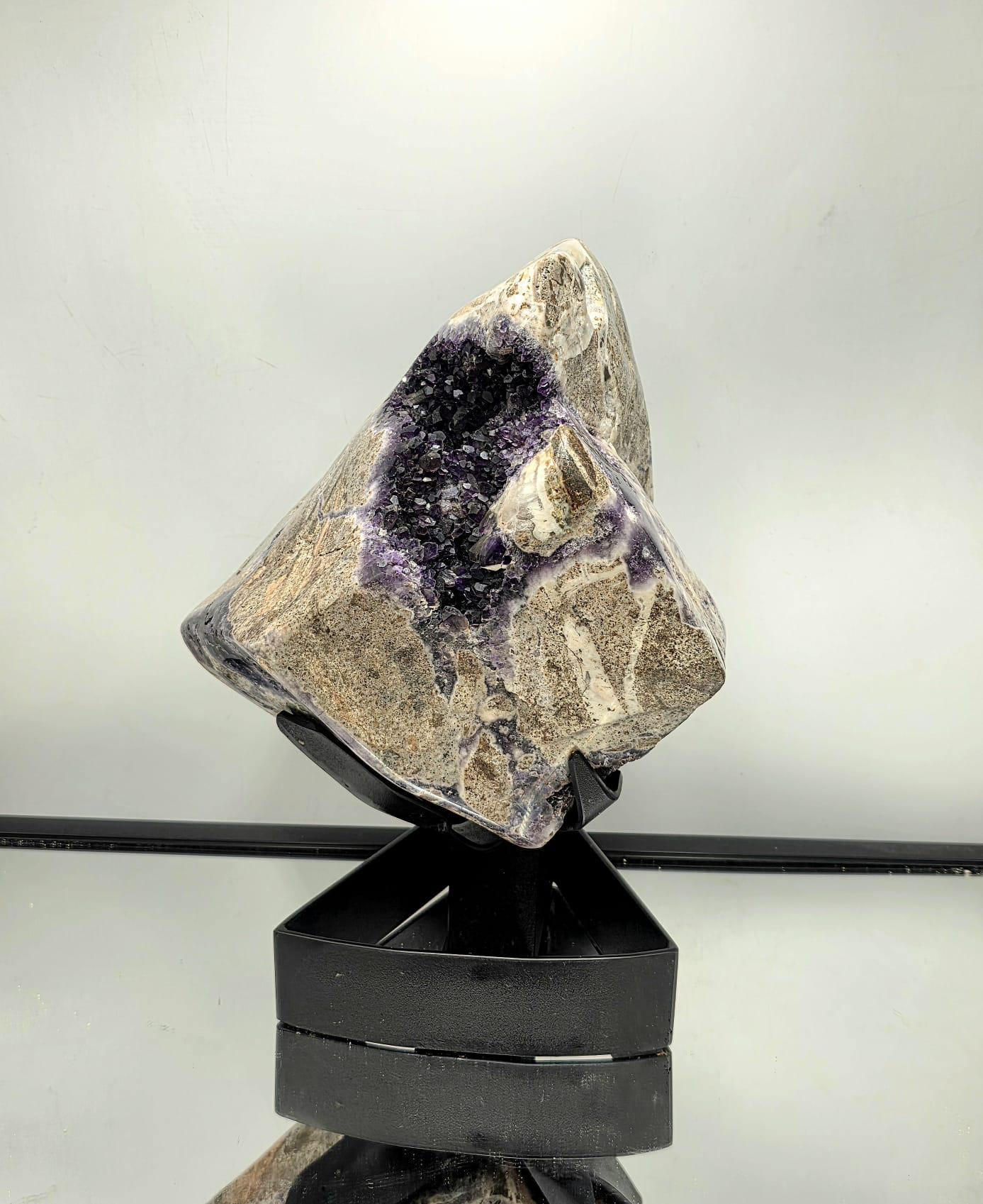 Mapatizya Amethyst Crystal on Custom Stand | Large Natural amethyst Display | Holistic Interior Design