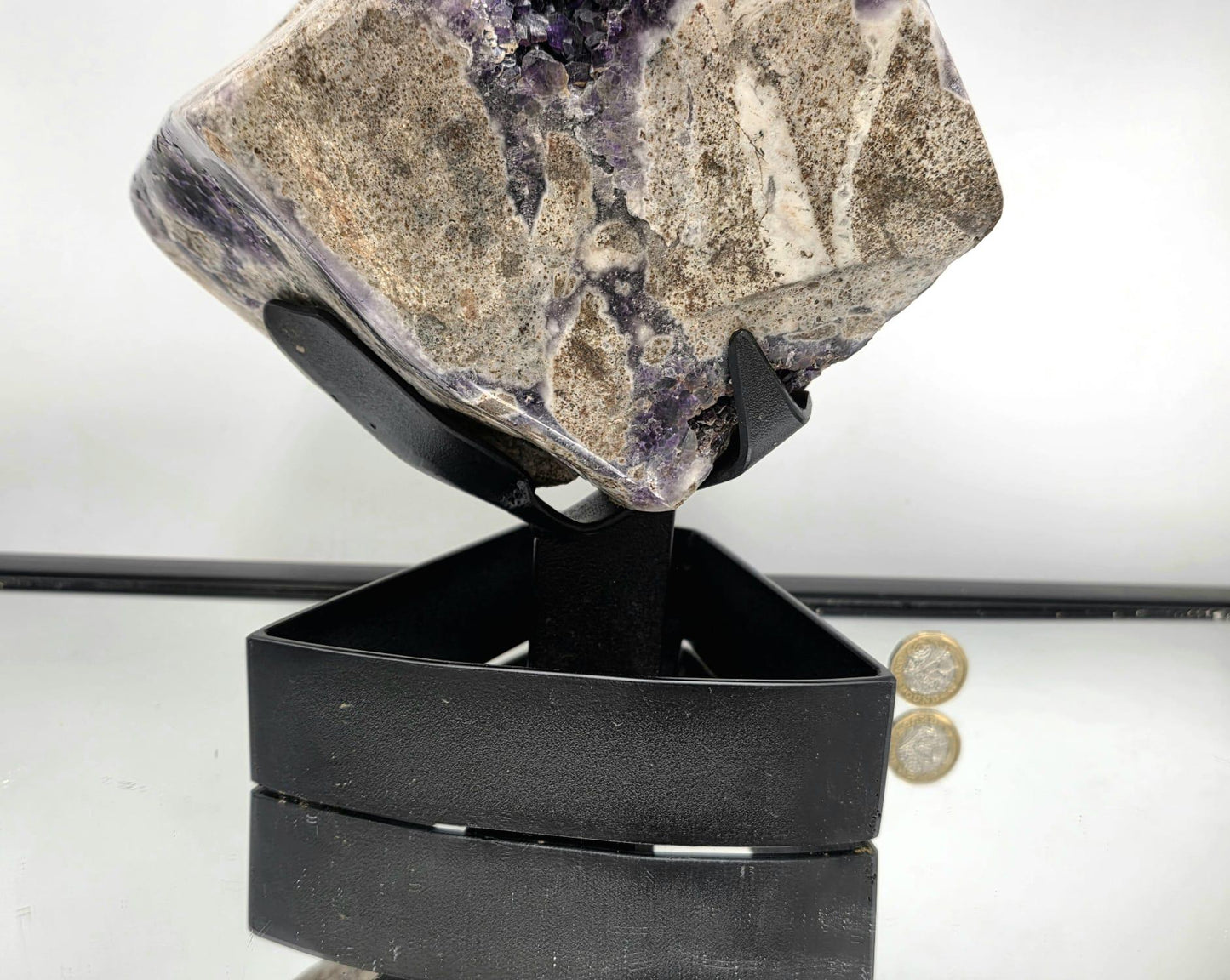 Mapatizya Amethyst Crystal on Custom Stand | Large Natural amethyst Display | Holistic Interior Design