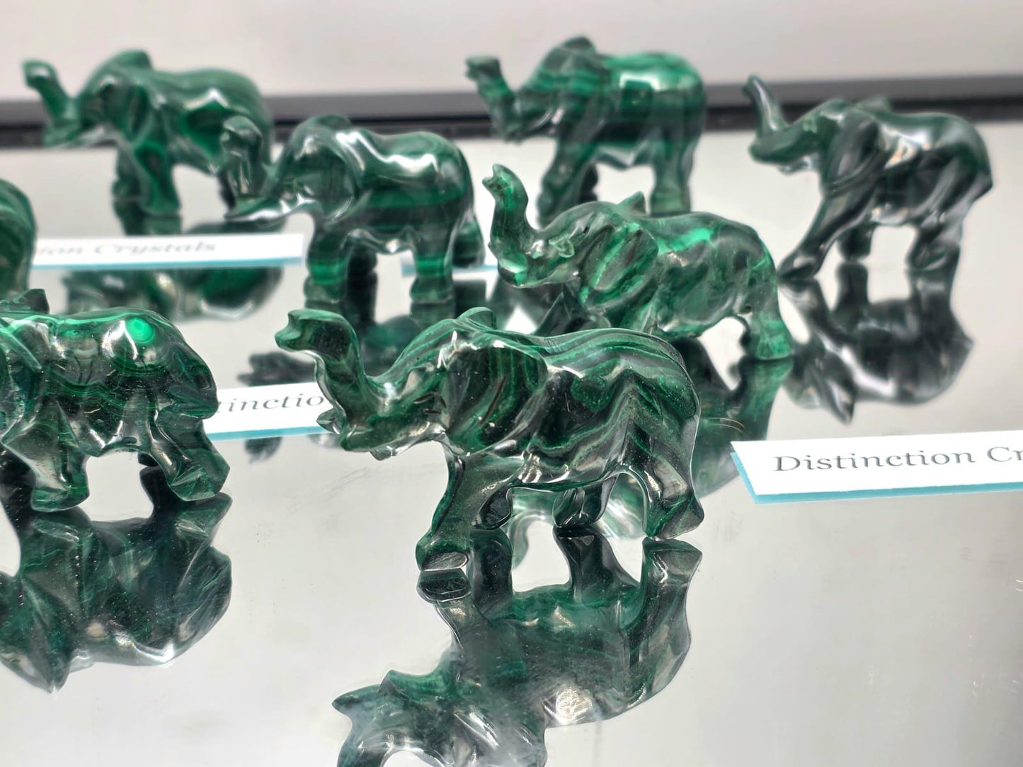 Natural Malachite Baby Elephant | Hand-Carved Crystal Animal | Genuine Malachite Figurine |