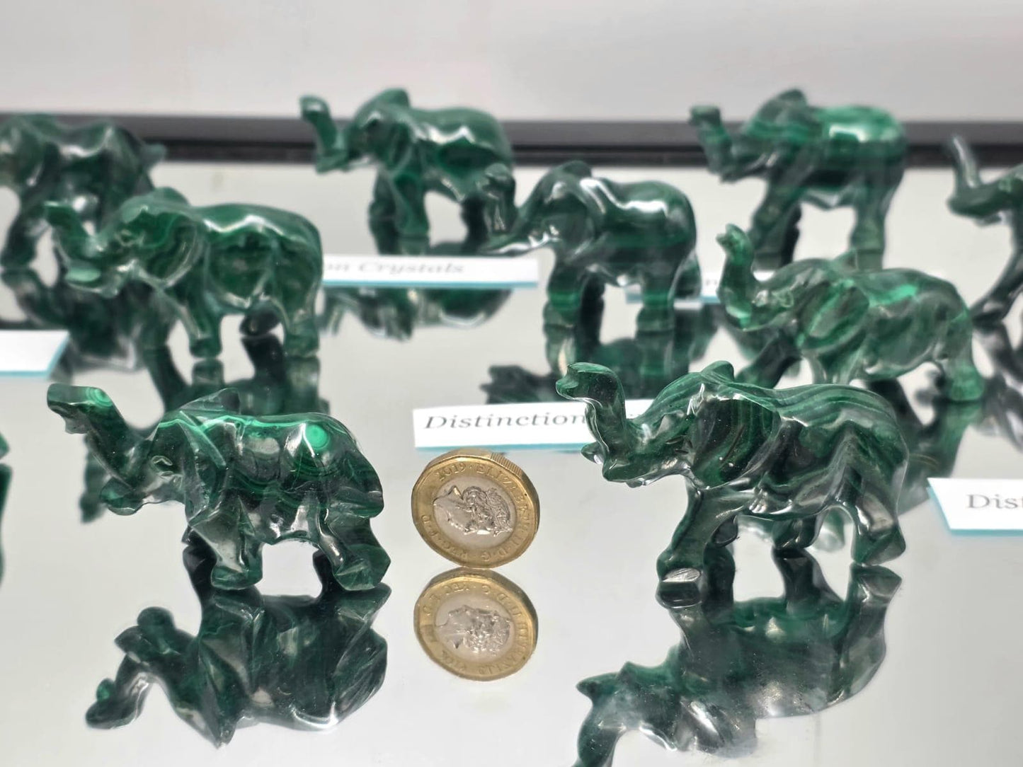 Natural Malachite Baby Elephant | Hand-Carved Crystal Animal | Genuine Malachite Figurine |