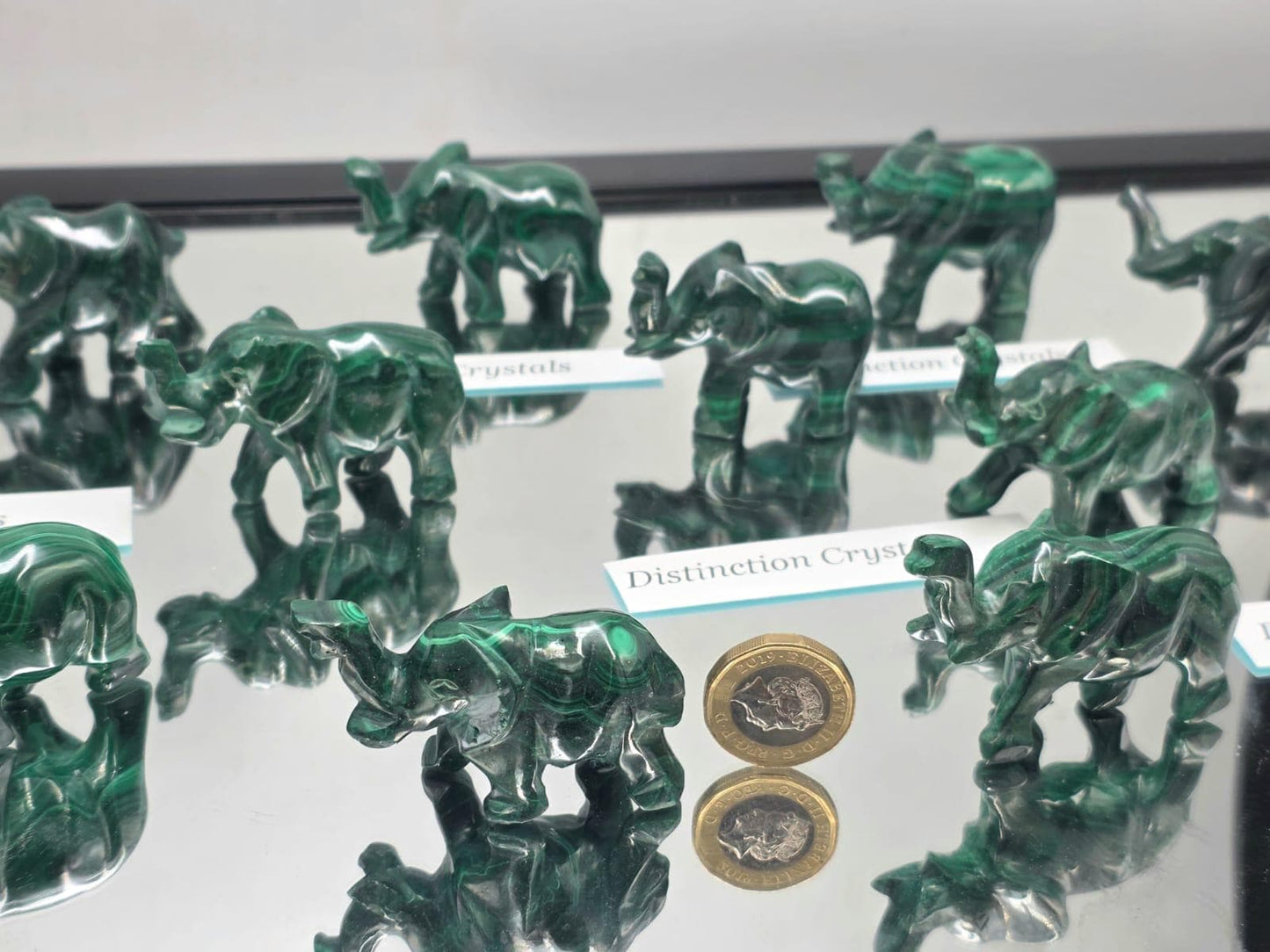 Natural Malachite Baby Elephant | Hand-Carved Crystal Animal | Genuine Malachite Figurine |