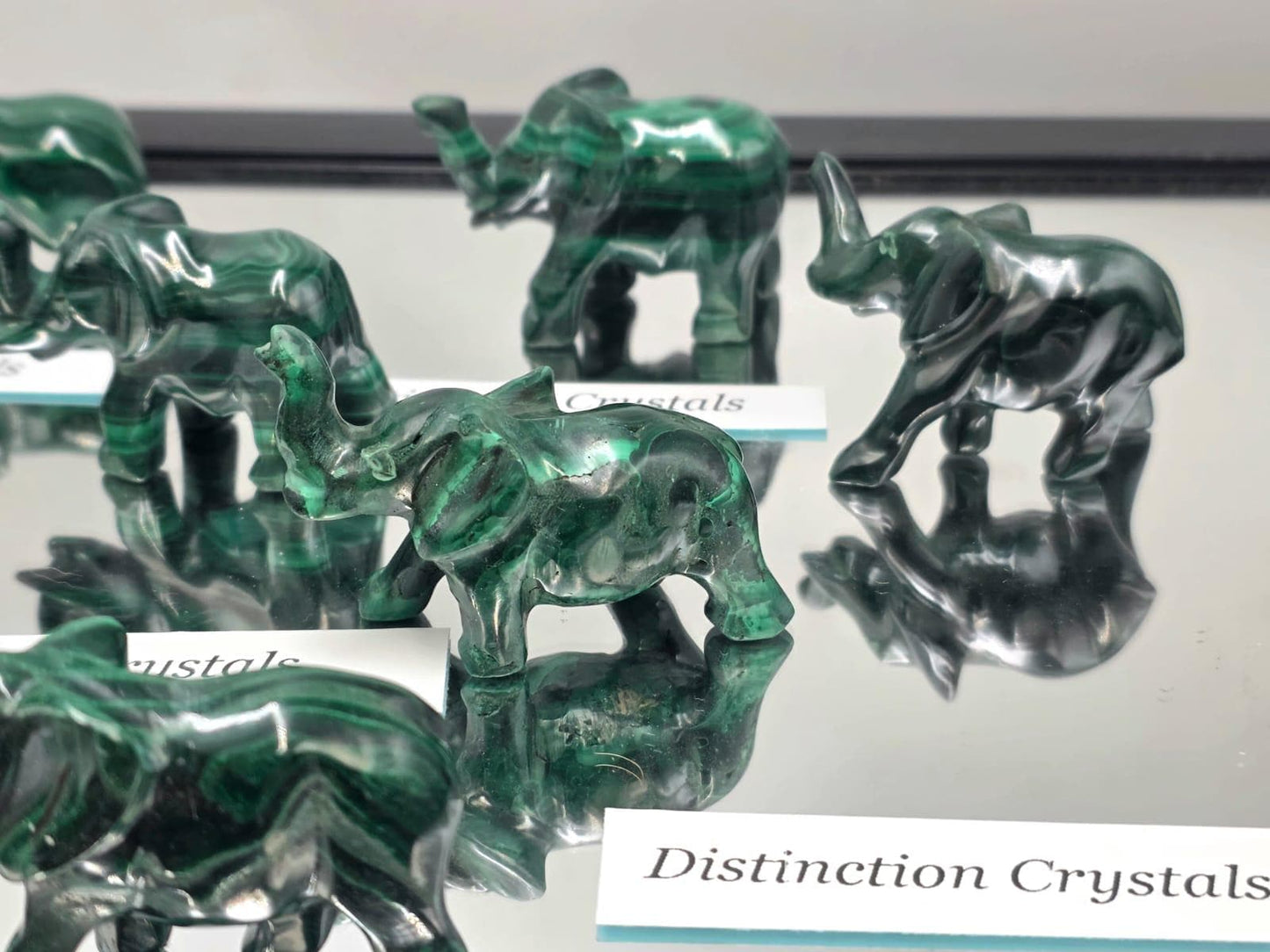 Natural Malachite Baby Elephant | Hand-Carved Crystal Animal | Genuine Malachite Figurine |