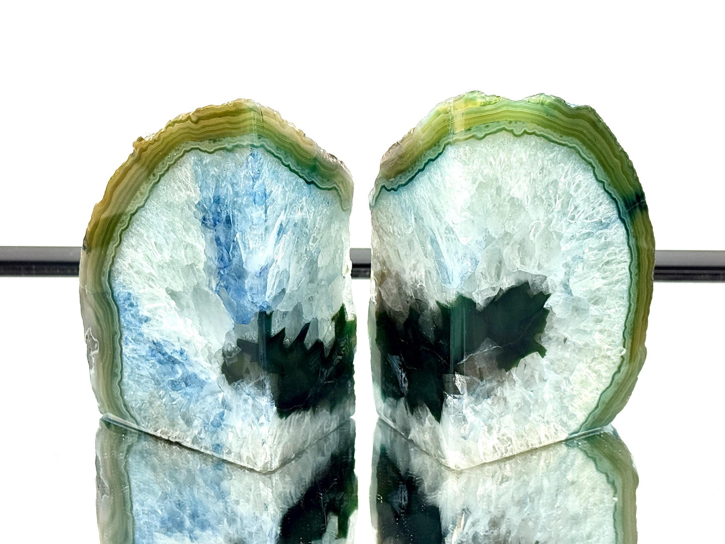 Blue Agate Quartz Crystal Bookends Home Decor Office Gift (#52)