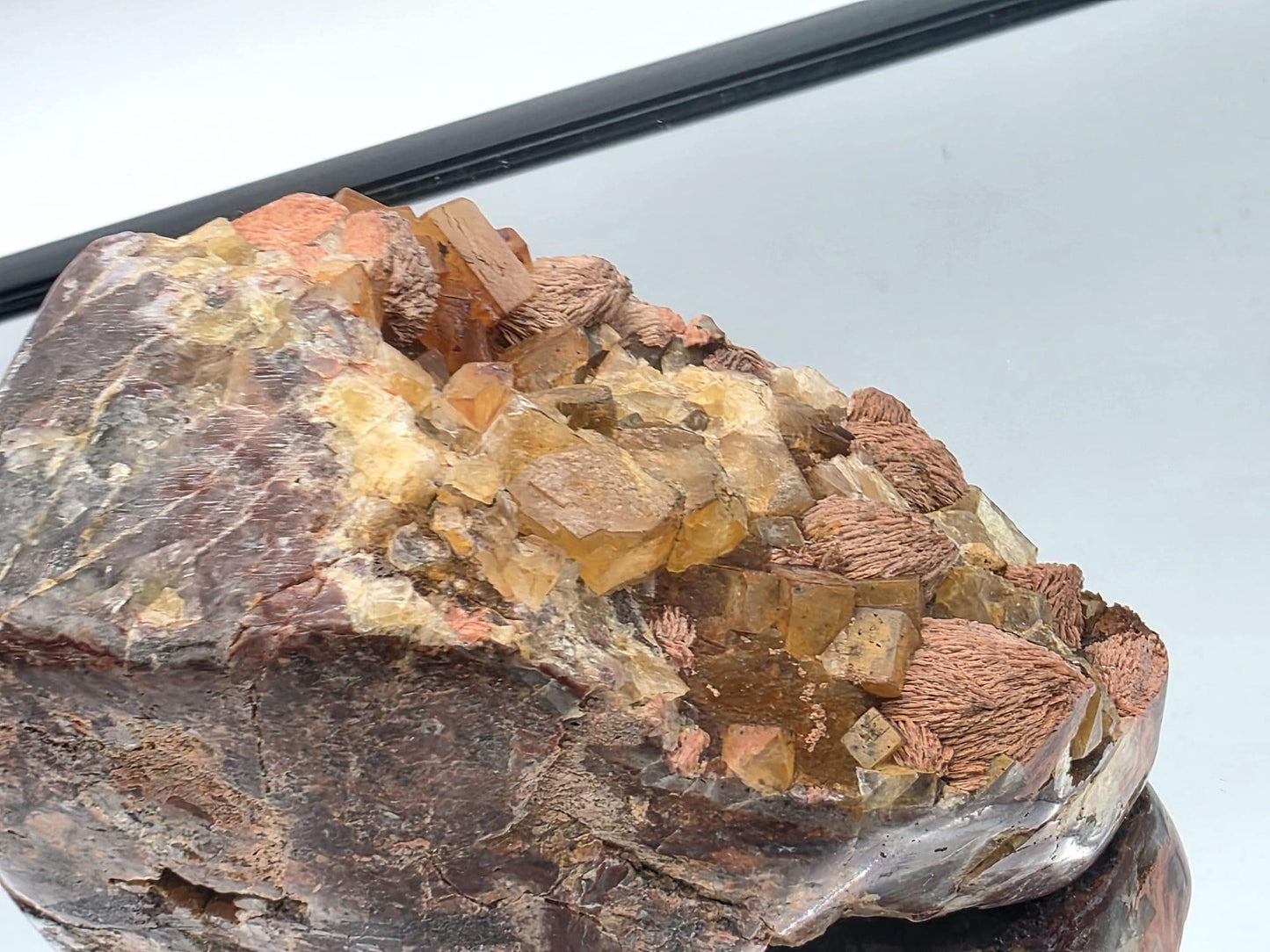 Large Yellow Fluorite on Polished Quartz Matrix | Collectors Crystal (DP)