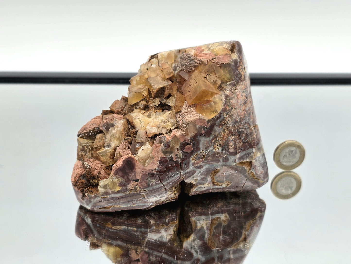 Large Yellow Fluorite on Polished Quartz Matrix | Collectors Crystal (DP)