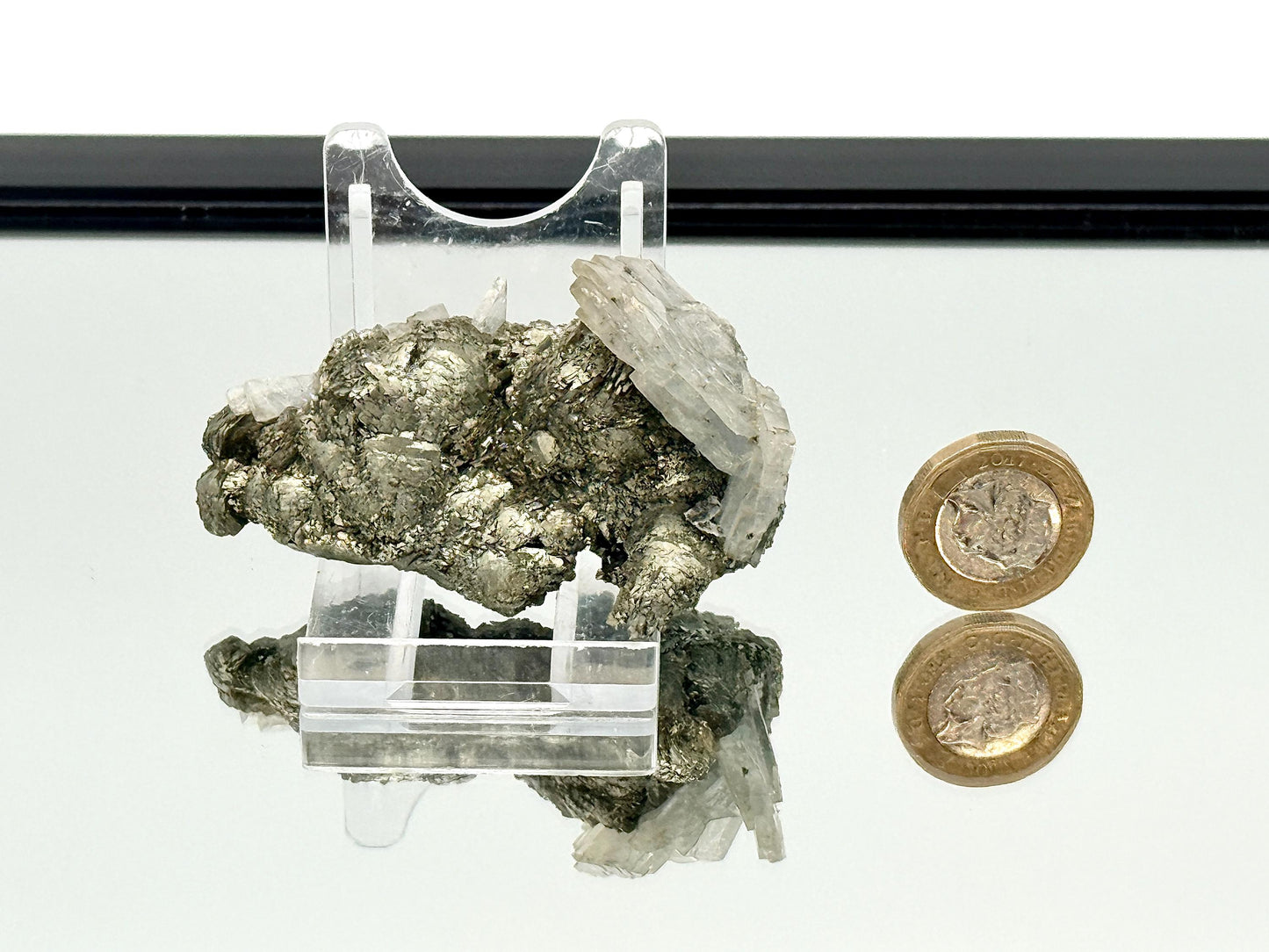 16) Blue Baryte Crystal With Marcasite Pyrite - Morocco