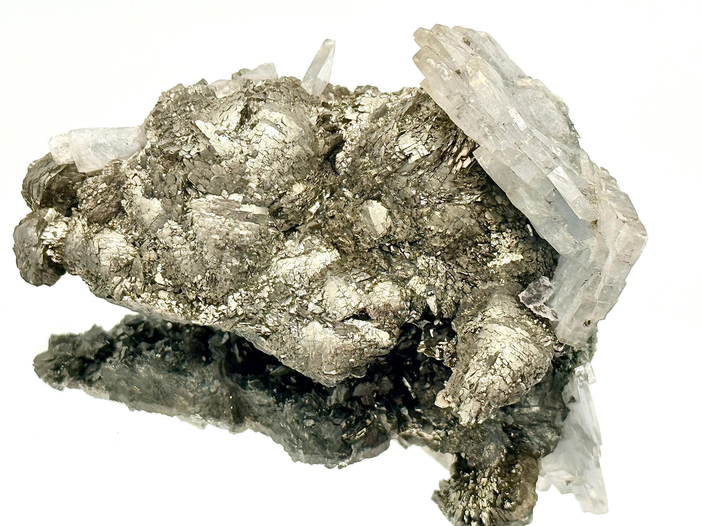 16) Blue Baryte Crystal With Marcasite Pyrite - Morocco