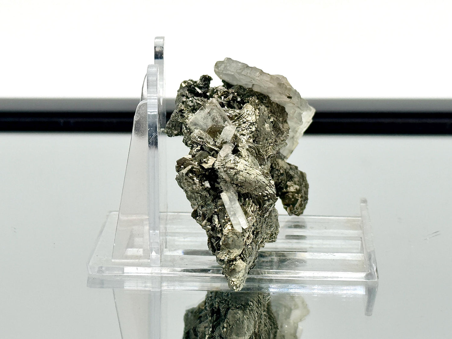 16) Blue Baryte Crystal With Marcasite Pyrite - Morocco