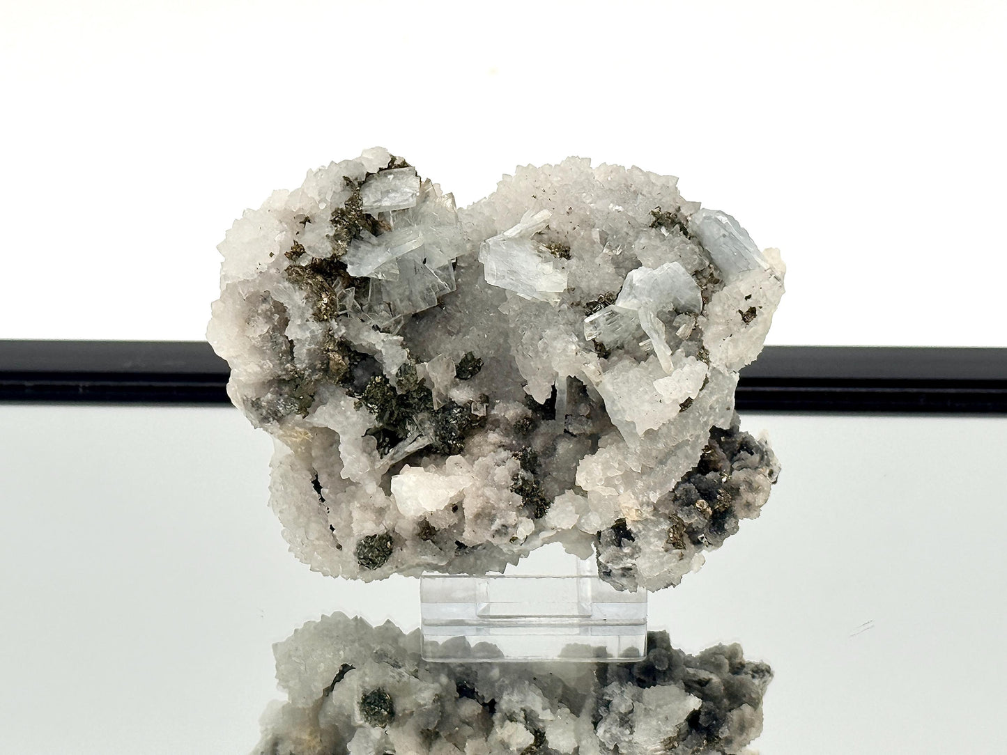 13) Blue Baryte Crystal With Baryte, Pyrite, Quartz and Galena - Morocco