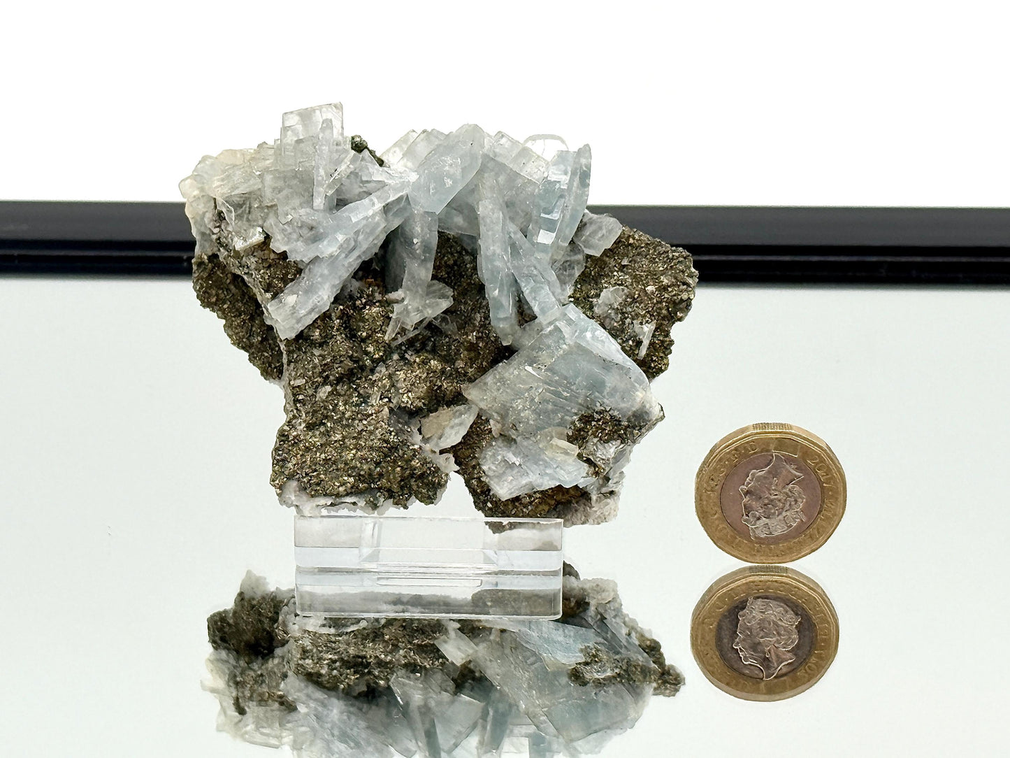 14) Blue Baryte Crystal With Baryte, Pyrite, Quartz - Morocco