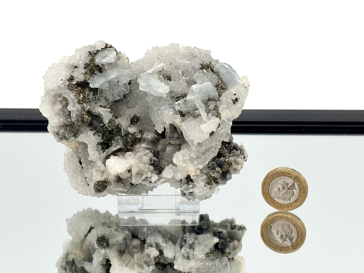 13) Blue Baryte Crystal With Baryte, Pyrite, Quartz and Galena - Morocco