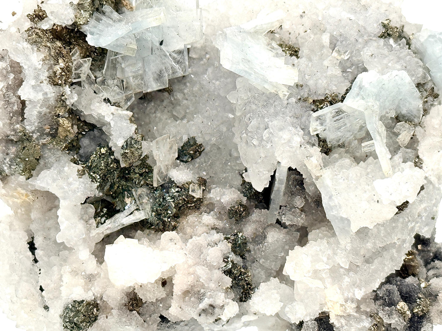 13) Blue Baryte Crystal With Baryte, Pyrite, Quartz and Galena - Morocco