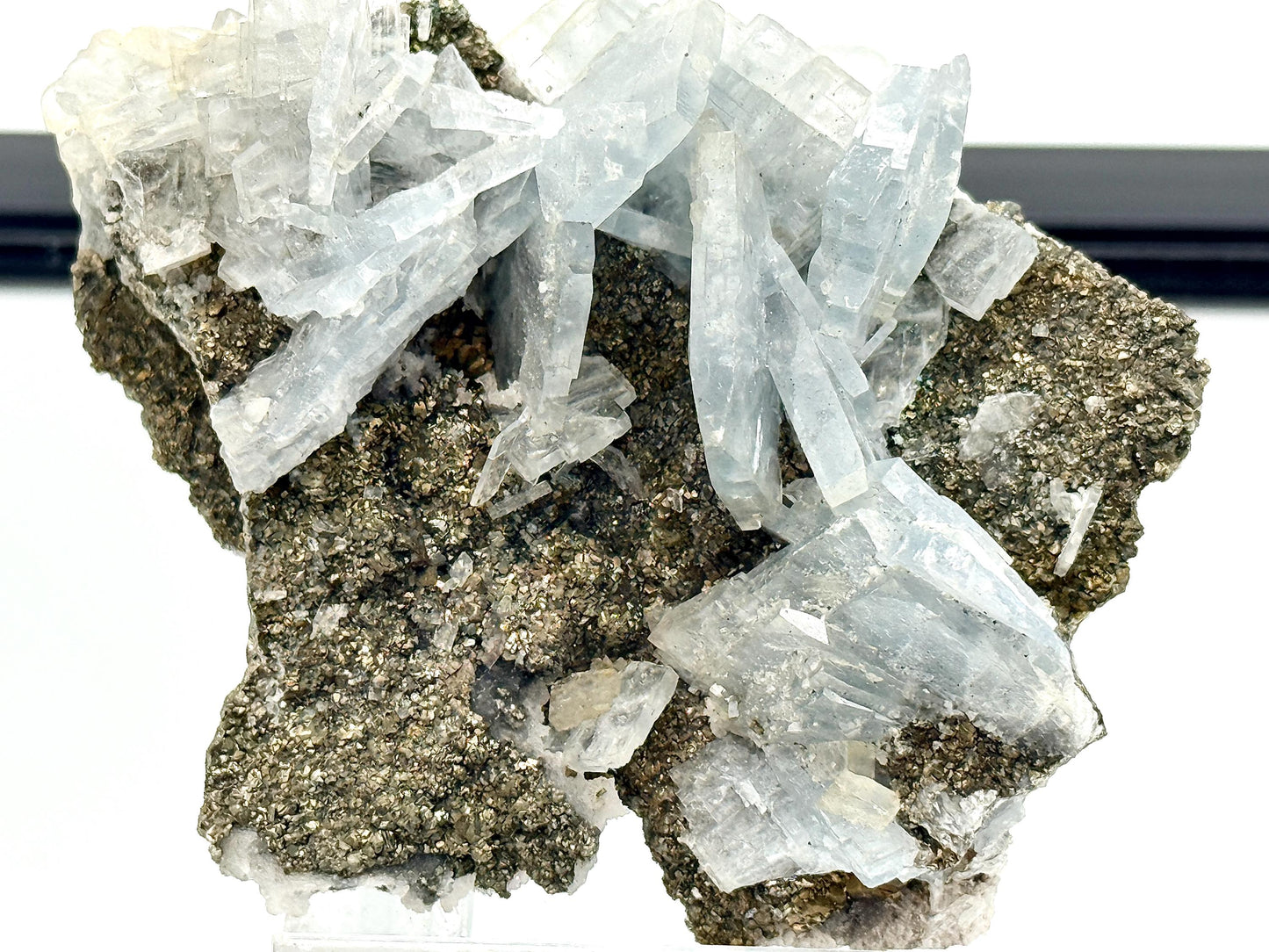 14) Blue Baryte Crystal With Baryte, Pyrite, Quartz - Morocco