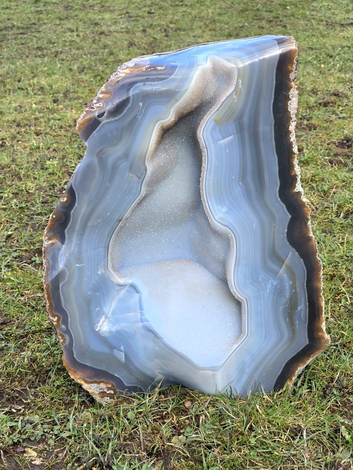 Large Blue Agate Crystal Geode 29.5kg – Polished Natural Madagascar Druze Agate Crystal Display