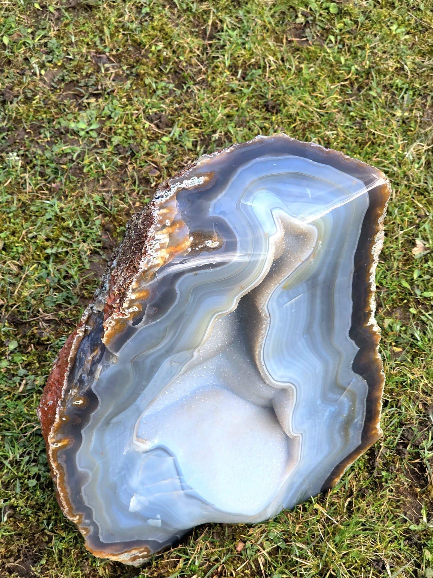 Large Blue Agate Crystal Geode 29.5kg – Polished Natural Madagascar Druze Agate Crystal Display