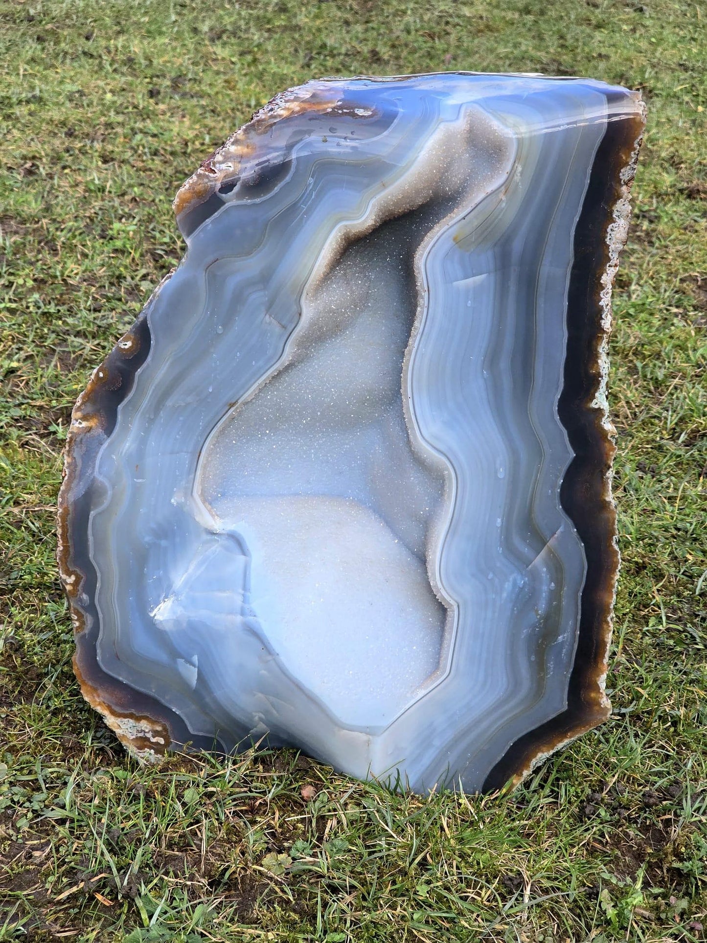 Large Blue Agate Crystal Geode 29.5kg – Polished Natural Madagascar Druze Agate Crystal Display