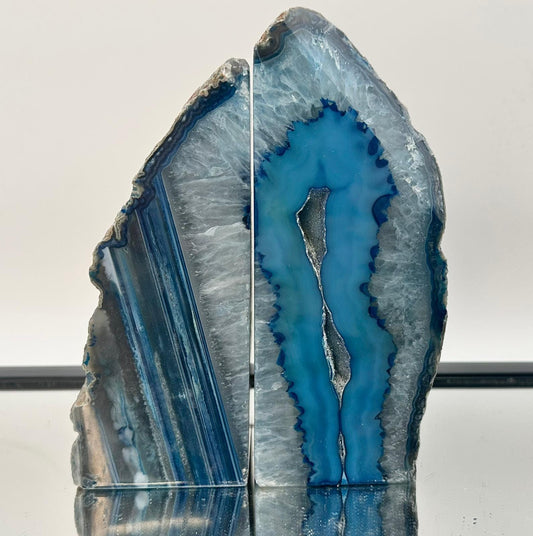Large Blue Agate Crystal Bookends Home Decor Office Gift Natural Agate Quartz (#60)