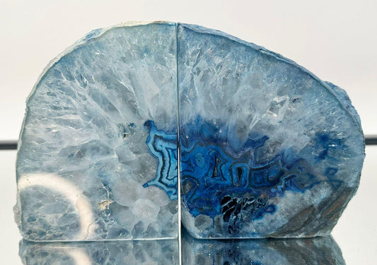 Blue Agate Crystal Bookends Home Decor Office Gift Natural Agate Quartz (#64)