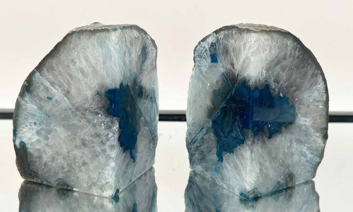 Large Blue Agate Crystal Bookends Home Decor Office Gift Natural Agate Quartz (#20)