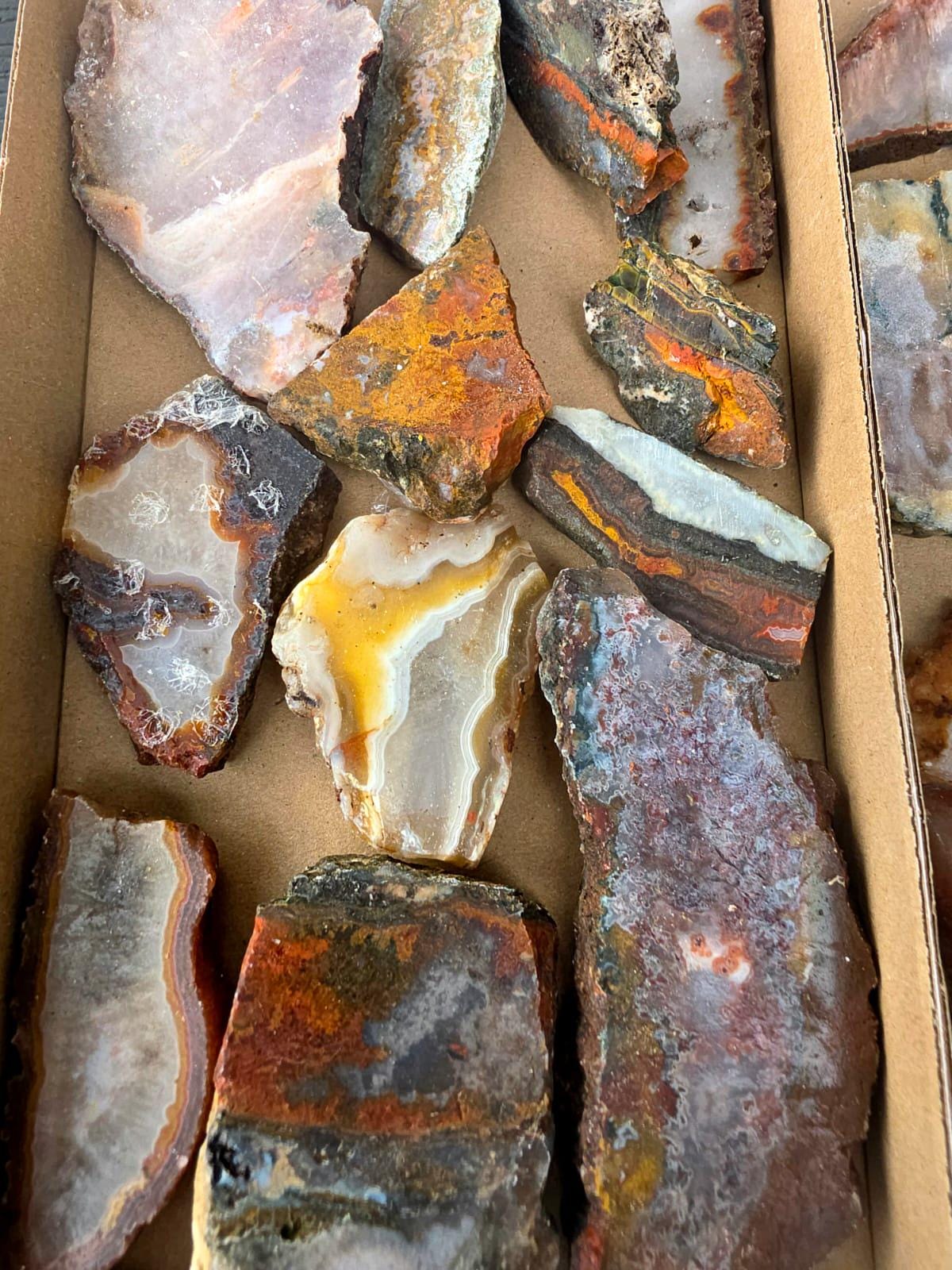Moroccan Agate Slices Rough Lapidary Material Tray | Pre-Cut Agate for Cabbing & Tumbling