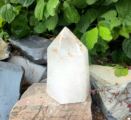 Large Copper inclusion Quartz Crystal Prism Tower 2.62KG  (#DP)
