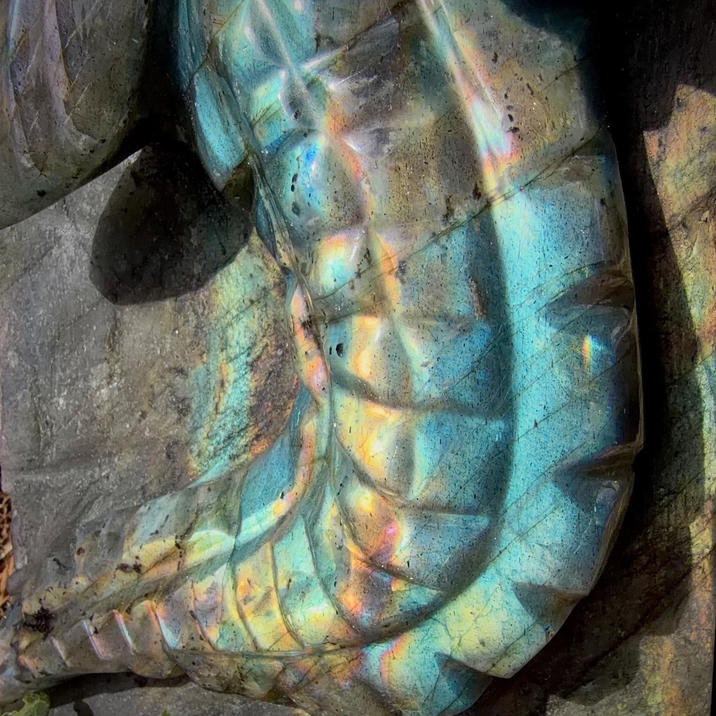 Labradorite Seahorse Crystal Carving | Hand Carved & Polished | Madagascan Labradorite Sculpture | 3.1kg