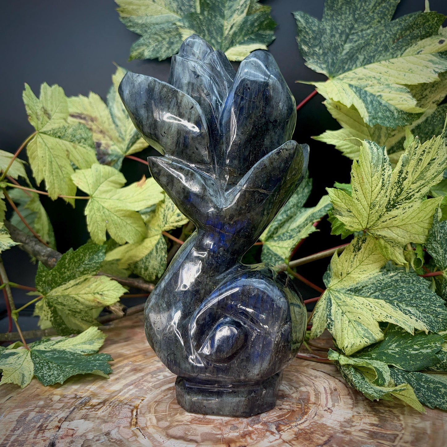 Labradorite Flower Sculpture | Hand Carved Floral Carving | Botanical Home Decor | 2kg