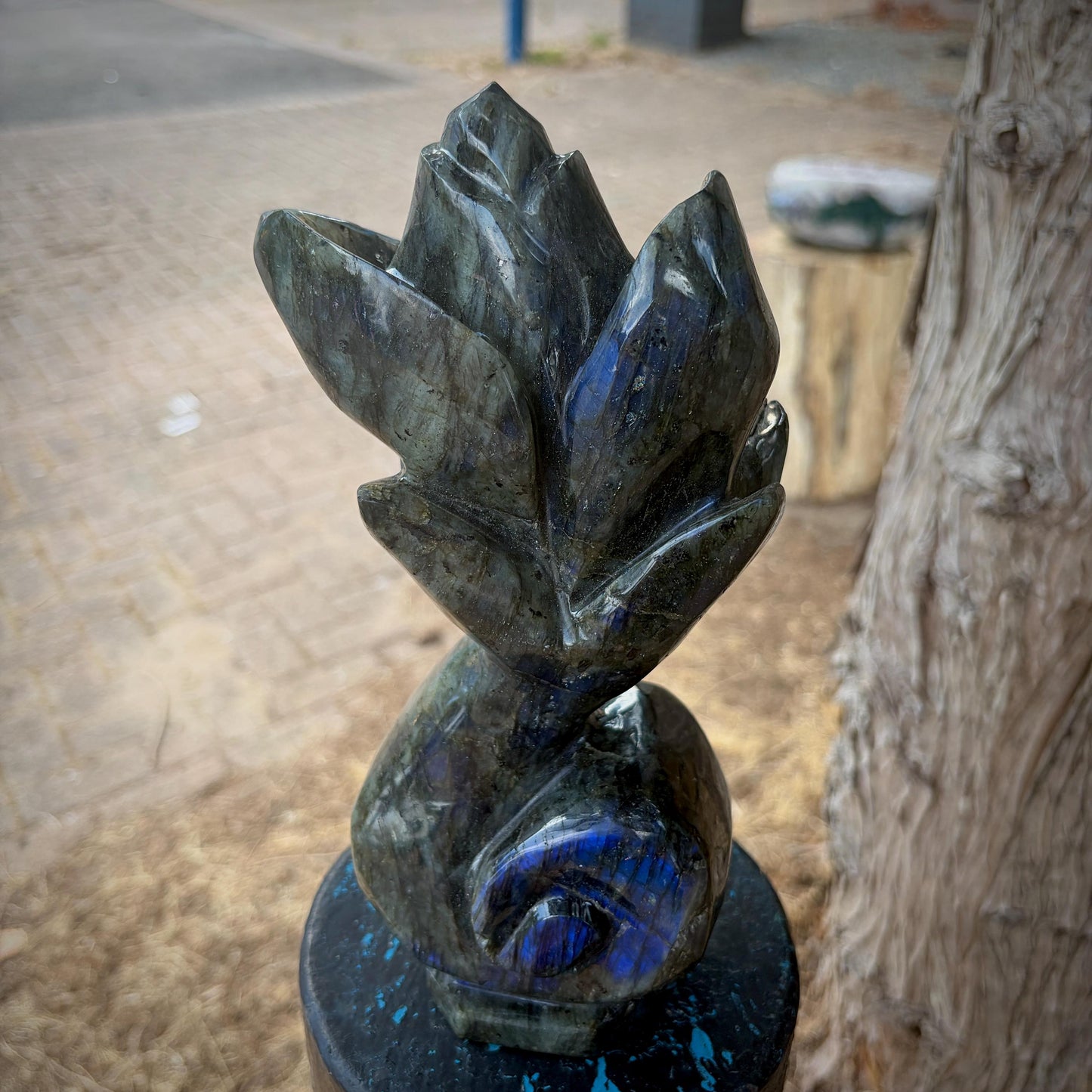Labradorite Flower Sculpture | Hand Carved Floral Carving | Botanical Home Decor | 2kg