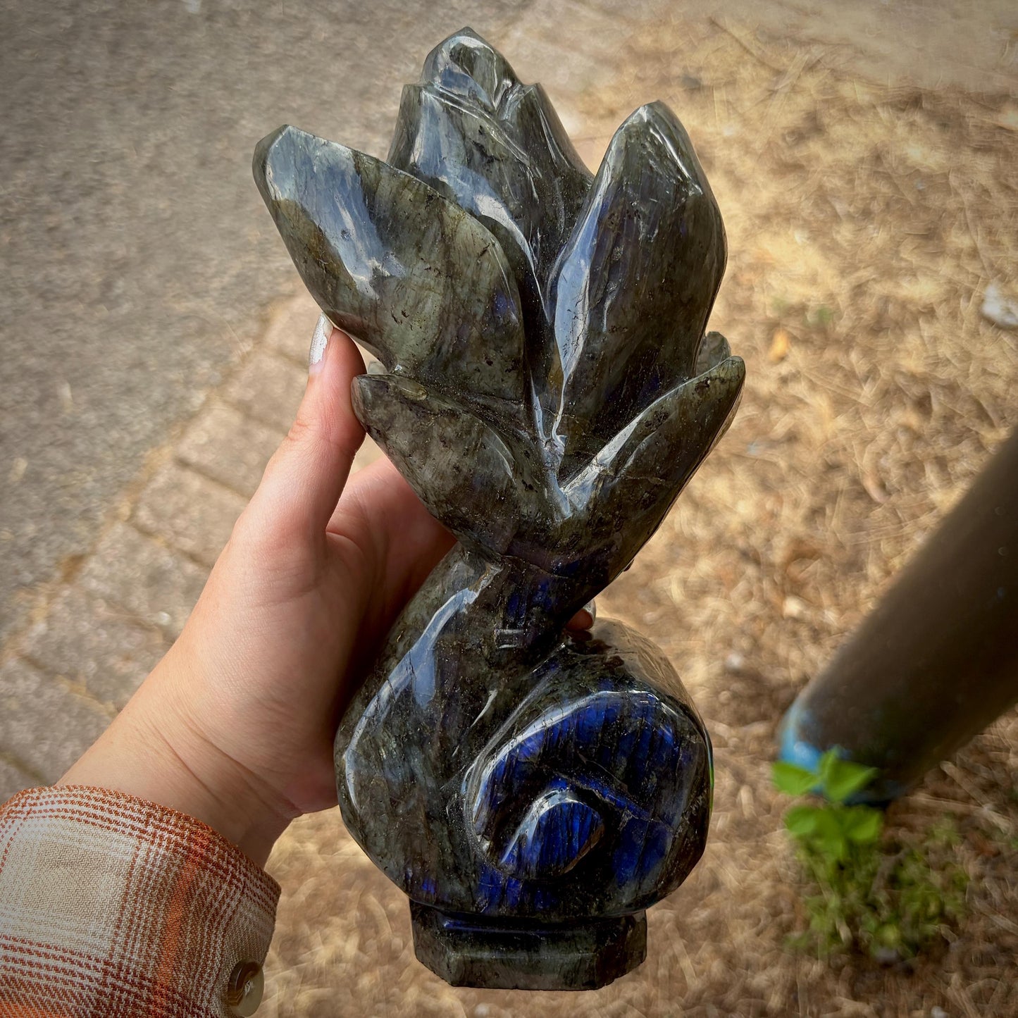 Labradorite Flower Sculpture | Hand Carved Floral Carving | Botanical Home Decor | 2kg