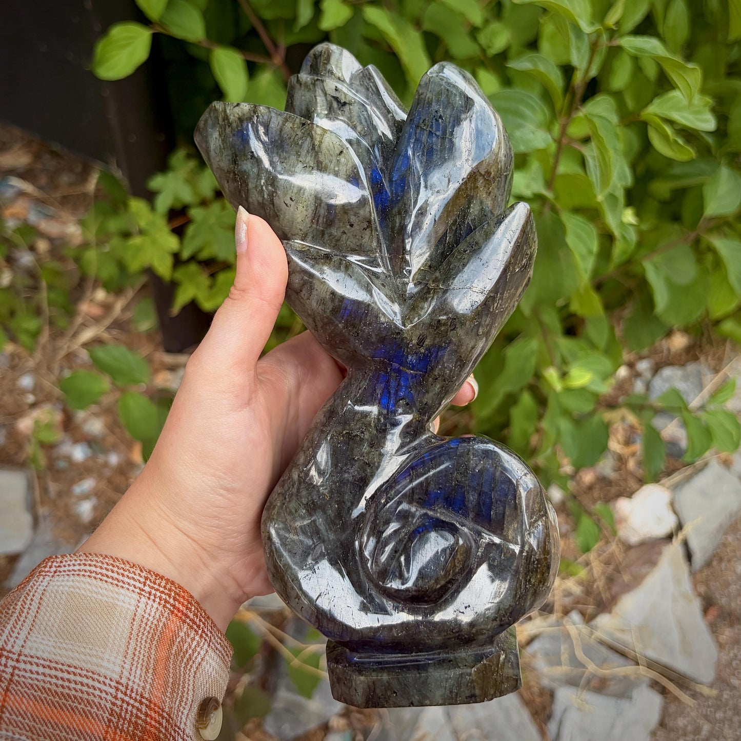 Labradorite Flower Sculpture | Hand Carved Floral Carving | Botanical Home Decor | 2kg
