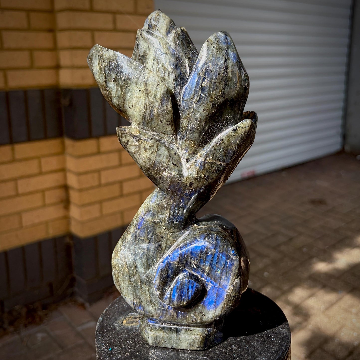 Labradorite Flower Sculpture | Hand Carved Floral Carving | Botanical Home Decor | 2kg