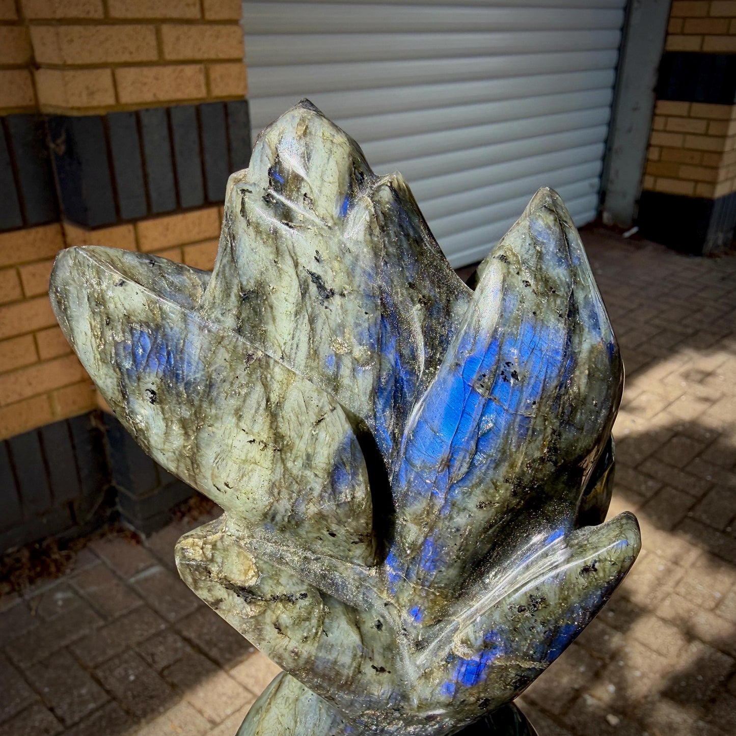Labradorite Flower Sculpture | Hand Carved Floral Carving | Botanical Home Decor | 2kg