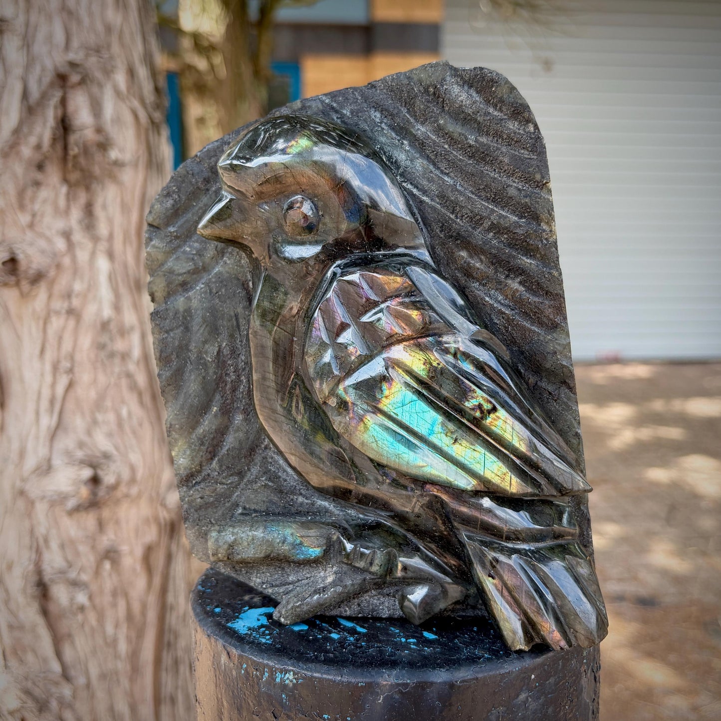 Labradorite Songbird Crystal Carving | Hand Carved Sculpture | Bird Lover Gift | 3.39kg